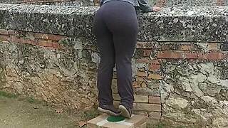 stranger ambushes big booty babe, bends her over and pounds in public forest