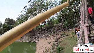 damn this petite thai amateur teen's tight body bounces wild on that huge european cock