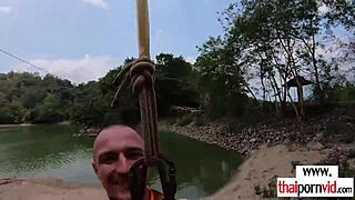 damn this petite thai amateur teen's tight body bounces wild on that huge european cock