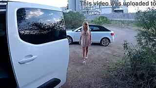 Wanna cruise with Melody Star flashing her tight pussy in public parking?