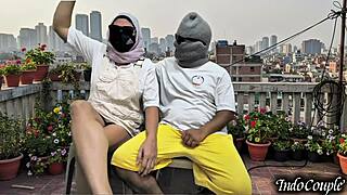 step sis alone on balcony begs me touch her hairy pussy for outdoor sex fun