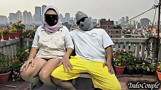 step sis alone on balcony begs me touch her hairy pussy for outdoor sex fun