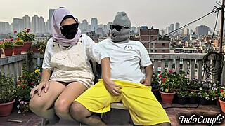 step sis alone on balcony begs me touch her hairy pussy for outdoor sex fun