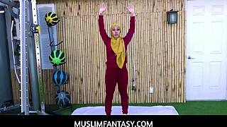 Fitness trainer takes his exotic arab client deep in a sweaty pov pounding session