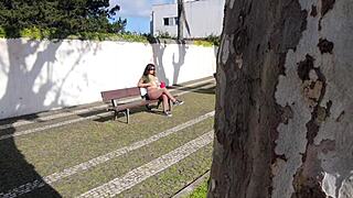 A Young Sucker Spies on Mommy and Gropes Her Tits in Park