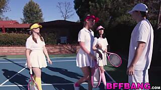 Brunette Tennis Babes Chug Jizz POV Post Foursome