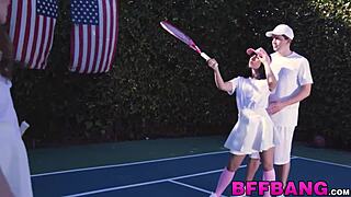 Brunette Tennis Babes Chug Jizz POV Post Foursome