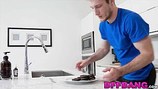 bffs rip clothes and give roommate a triple blowjob before riding his dick hard