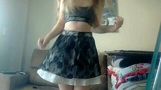 hot student dances teasingly stripping off jeans skirt in cute solo compilation