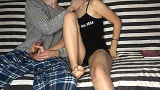 Stepbrother tricks me into handjob but his fingers make me shake with orgasm