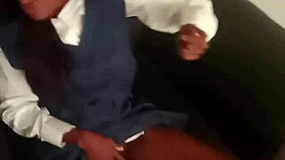 Petite 18-Year-Old Black Teen With Small Waist Vibes Juicy Tight Pussy On Chair