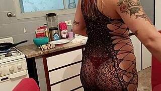 damn kitchen fuck with stepdad's huge cock pounding my tight 18+ pussy from behind cowgirl style