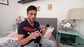 sara jay hops on lance hart's cock as horny college milf