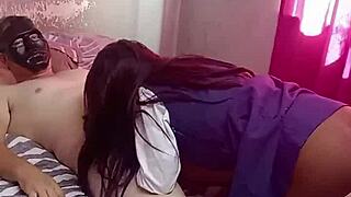 yo black skinny slut sucks stepdaddy's big cock then bends over for rough doggystyle pounding 😈🔥