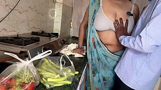 newlywed priya with huge boobs lets neighbor's bbc boy bend her over kitchen counter for raw pounding.