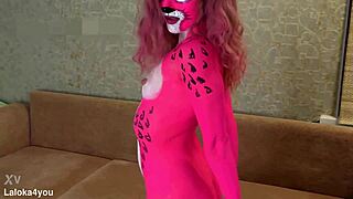 imagine her bodypainted skin glistening as she sucks dick deep then rides for hot cumshot on tits