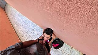 student caught smoking gets clothes ripped fucked outdoor!