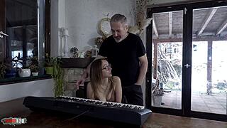 emejota chokes on teacher terry's cock then raw fucks petite pussy hard