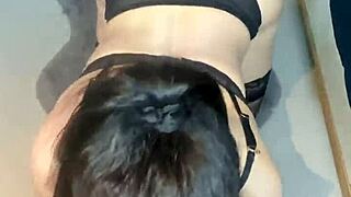 pov close-up dildo blowjob in mesh panties and thigh-high nylons