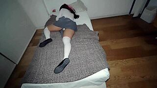 Step niece in uniform sucks and rides cock