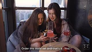 Brought food order and fucked two petite girls hard