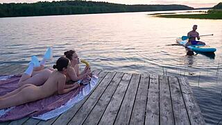 hot threesome with girlfriends on the lake