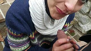 Risky blowjob in the street public park