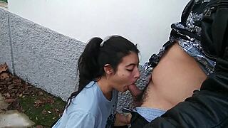 public pov blowjob ends with cum in mouth