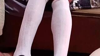 Naked Student In White Socks Gives Teacher Shoe Job