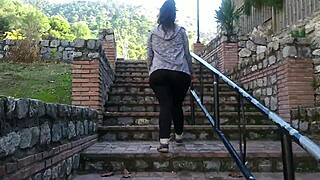 Curvy Brunette Student Surprise Fucked Doggystyle In Forest Public Creampie