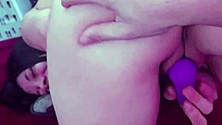 Quirky alt teen loves buzzing her clit before bouncing on dildo