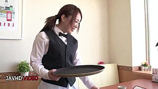 japanese student in uniform gives hot skillful blowjob