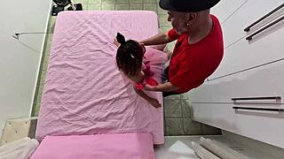 stepfather rips costume and cums in mouth