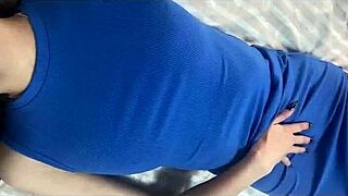 hot girl in blue dress fingers pussy to orgasm