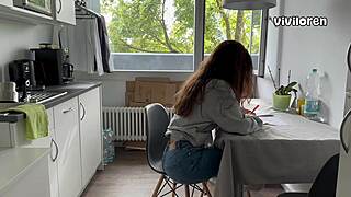 hot student gets fucked hard in the kitchen by monster cock