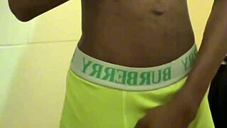 Sexy teen 18+ with abs stroking his big black dick in public