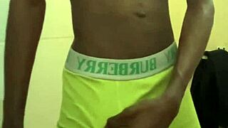 Sexy teen 18+ with abs stroking his big black dick in public