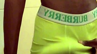 Sexy teen 18+ with abs stroking his big black dick in public