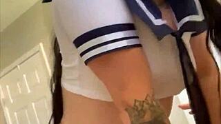 Schoolgirl gets perfect ass fucked by dads friend!