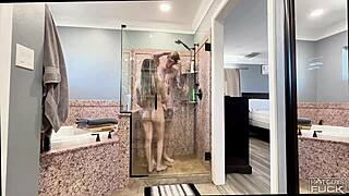 Hot teen takes huge cumshot after shower