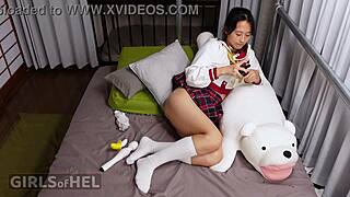 Japanese College Teen In Uniform Plays With Butt Plug And Vibrator