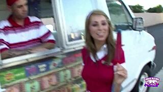 Ice cream man picks up college girl for outdoor blowjob