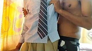 Indian college girlfriend sucks cock then gets fucked hard