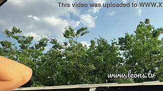 Skinny coed reveals panties outdoors