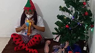 student masturbates with new erotic toys on christmas