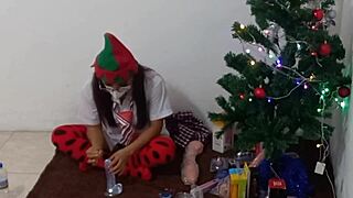 student masturbates with new erotic toys on christmas
