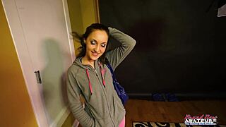 ryann tiny brunette college girl gives eager rimjob and swallows