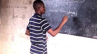 class teacher teaches student biology with monster cock