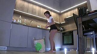 hot redhead college girl flashes panties in dorm