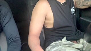 Petite student gives handjob in the car and cums him